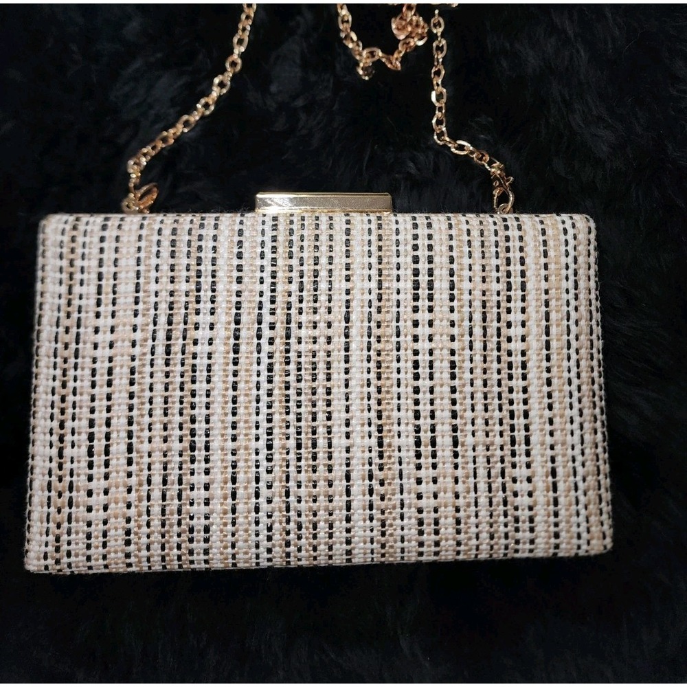 Urban‎ Expressions Azores Evening Bag Clutch Natural Tweed Beige White Black - Picture 2 of 5